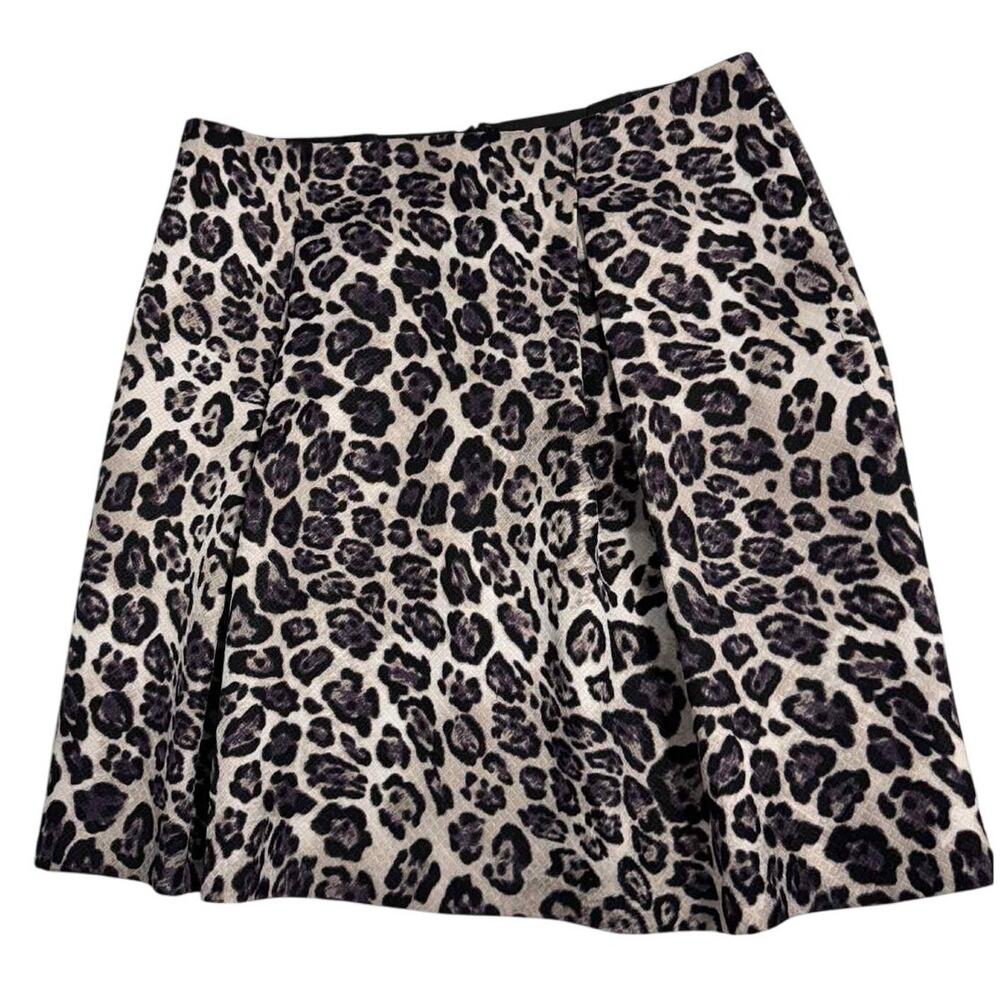 ROZ & Ali Purple and Cream Leopard Print A-line Flare Skirt W/ POCKETS  Size 14